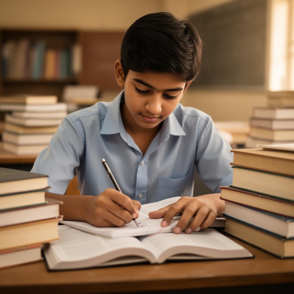Indian student deeply focused while studying