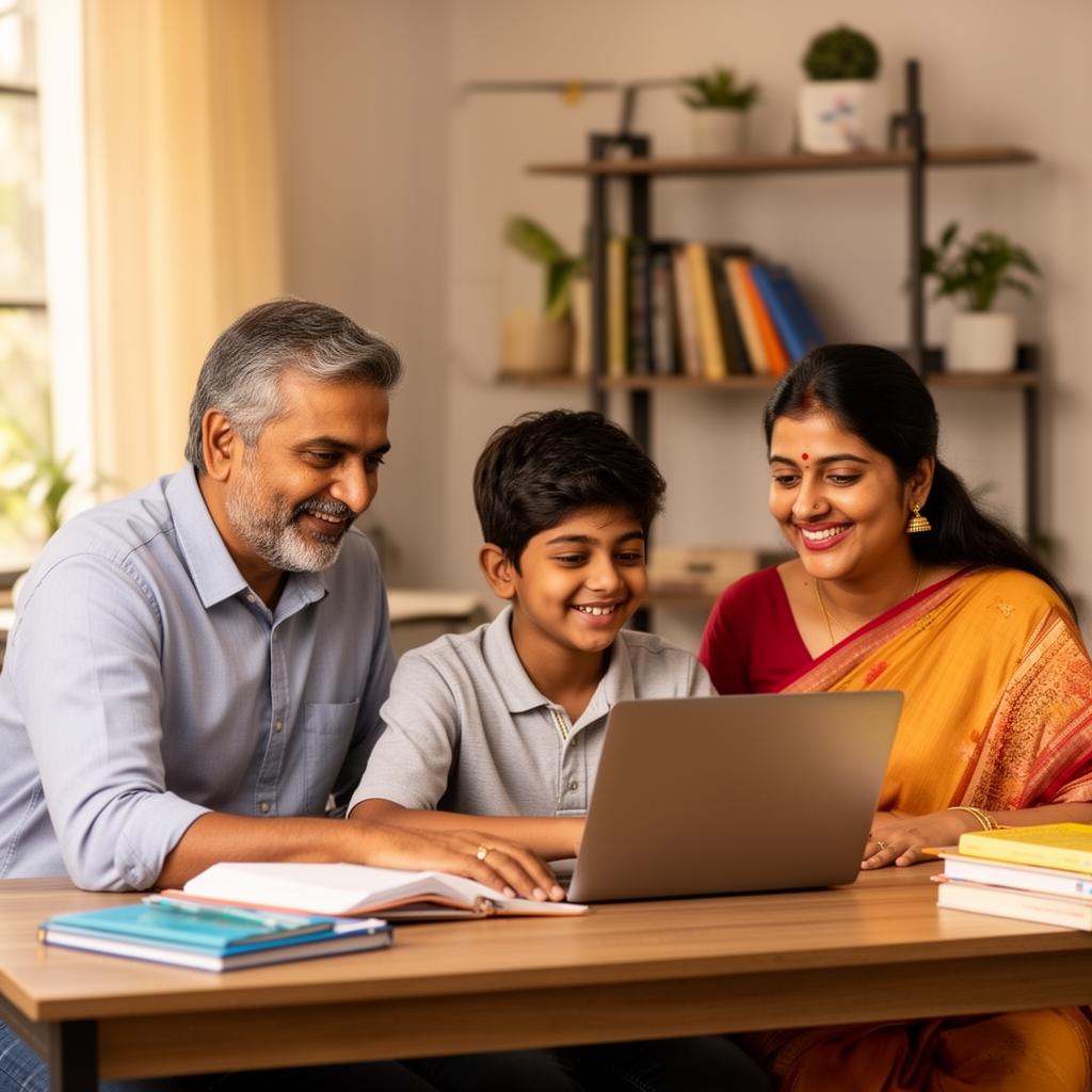Indian parents supporting their teenage child at home